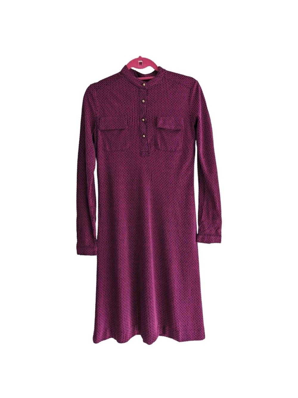 Tory Burch Long-Sleeve Textured  Purple Plum Dress Size L